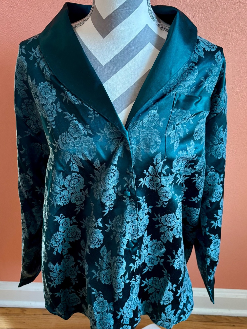 Vintage Sleep Club Teal Floral Satin Pajama Top